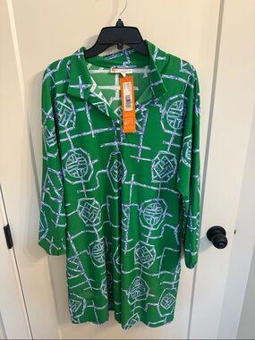 Jude Connally Jude Cloth Green Mini Dress with White & Blue Geometric Print